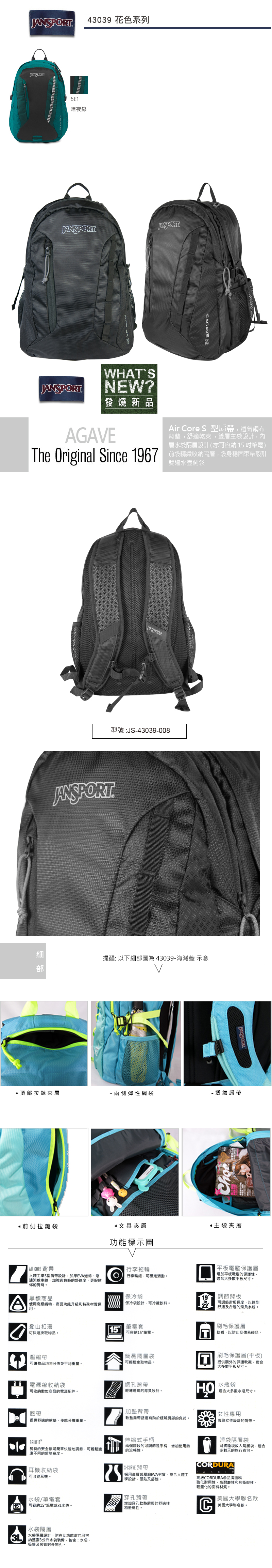 JANSPORT 後背包 電腦後背包 網袋設計可放水壺 43039 得意時袋